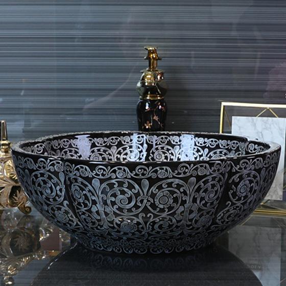 Керамическая, серая раковина для ванной 1842