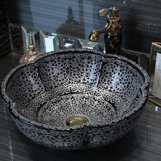 Керамическая, серая раковина для ванной 1842 фото 5